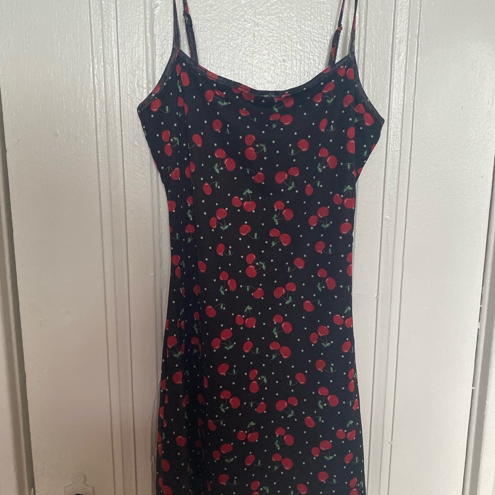 Black Cherry Print Slip Dress - Sleeveless